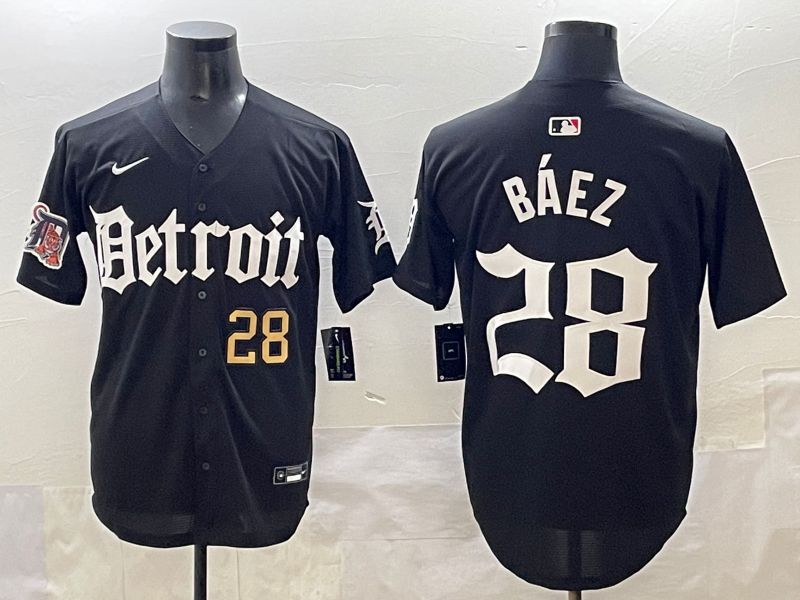 Men 2025 Detroit Tigers #28 Baez Black Five generations Joint Name Nike MLB Jersey style 4